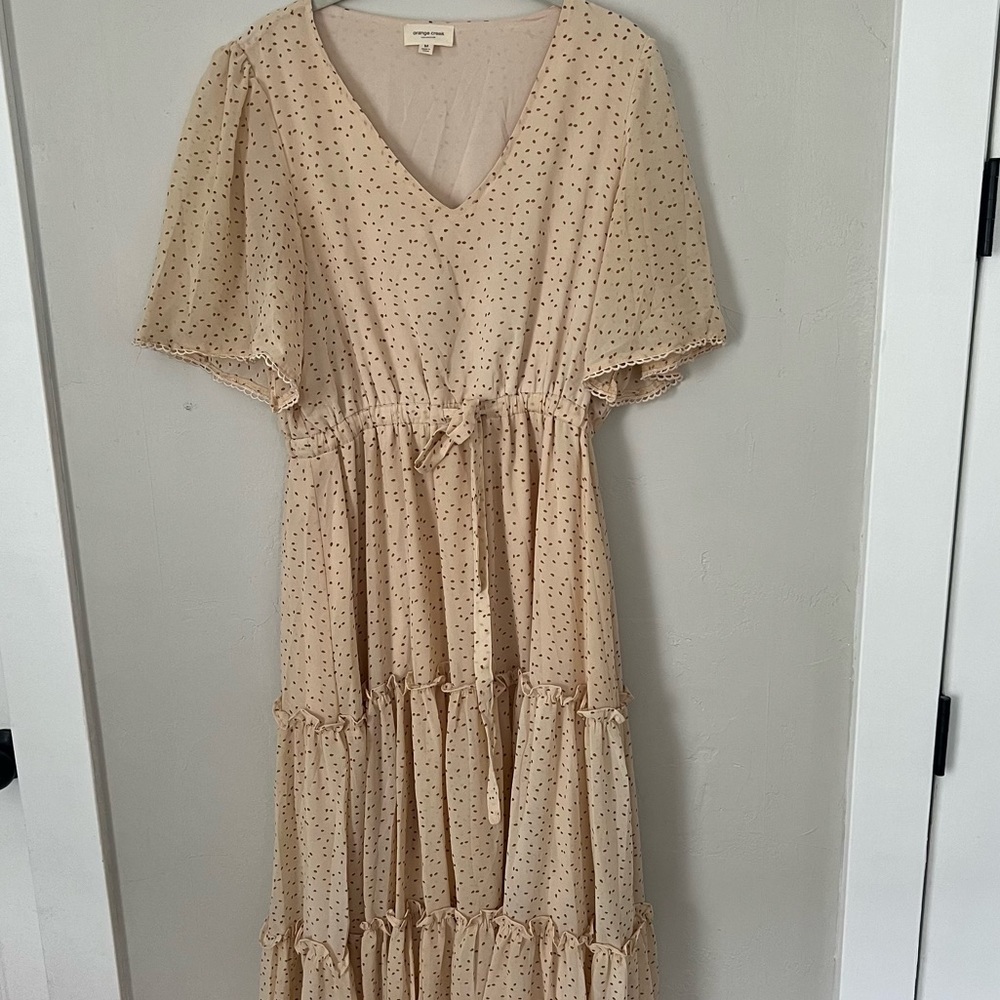 Piper and Scoot cream dotted dress size medium orange creek